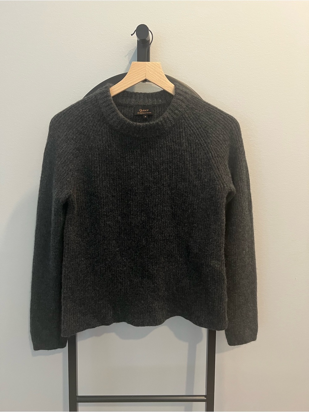 Quince Mongolian Cashmere Fisherman Crewneck Sweater Charcoal S